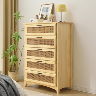  Commode en pin avec tiroirs en rotin (naturel)