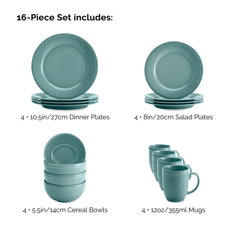 Rachael Ray Cucina Dinnerware Set, 16 Piece, Agave Blue