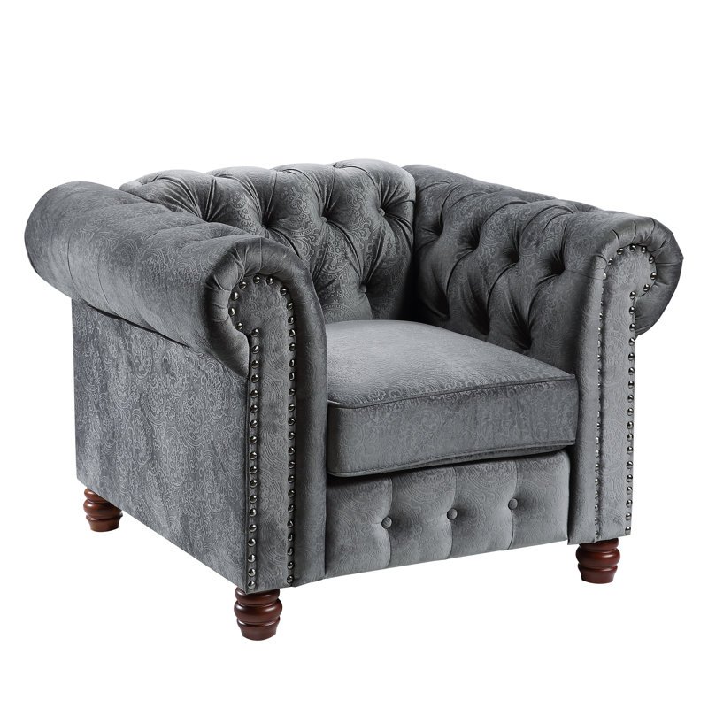 Clifton Fauteuil Chesterfield W, Velours gris foncé