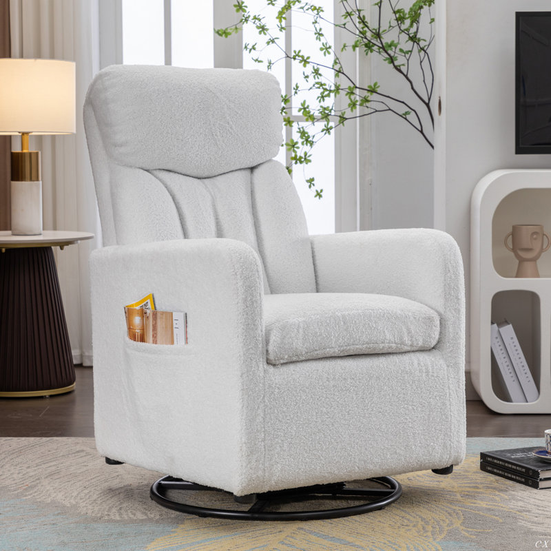 Chaise berçante pivotante en tissu Teddy, Blanc