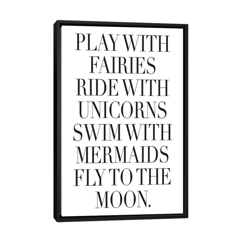 «Play with Fairies», art textuel sur toile, H 26 po x l 18 po x P 1,5 po, Toile avec cadre noir, Pas de tapis