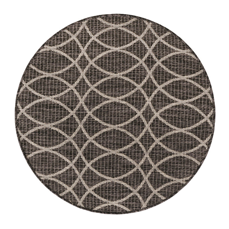 Charcoal Gitter Indoor/Outdoor Trellis Rug, Round 3'