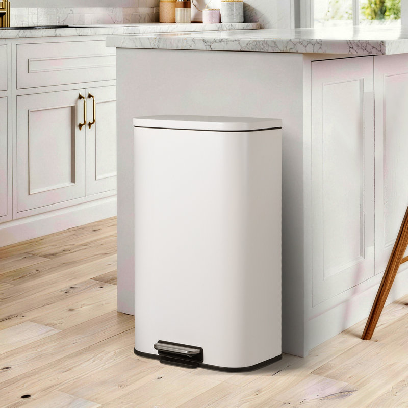 8 Gallon Stainless Steel Step Trash Can with Soft-Close Lid, 30 gal, White
