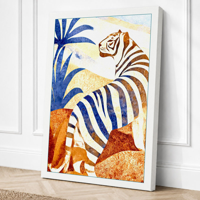 Zebra And Palms Boho - Print, 30x20 - 76.2 x 50.8 cm, White Border