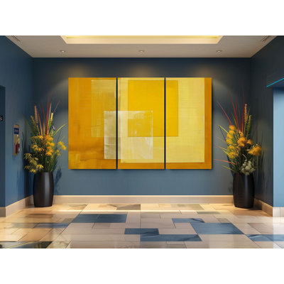 Reproduction d'art abstrait abstrait géométrique sur toile - art moderne jaune doré, grand salon, fabriqué aux États-Unis, reproduction de peinture
