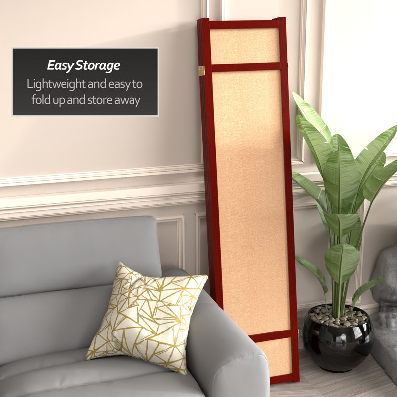 71" H Jute Shoji Room Divider, 4, Rosewood