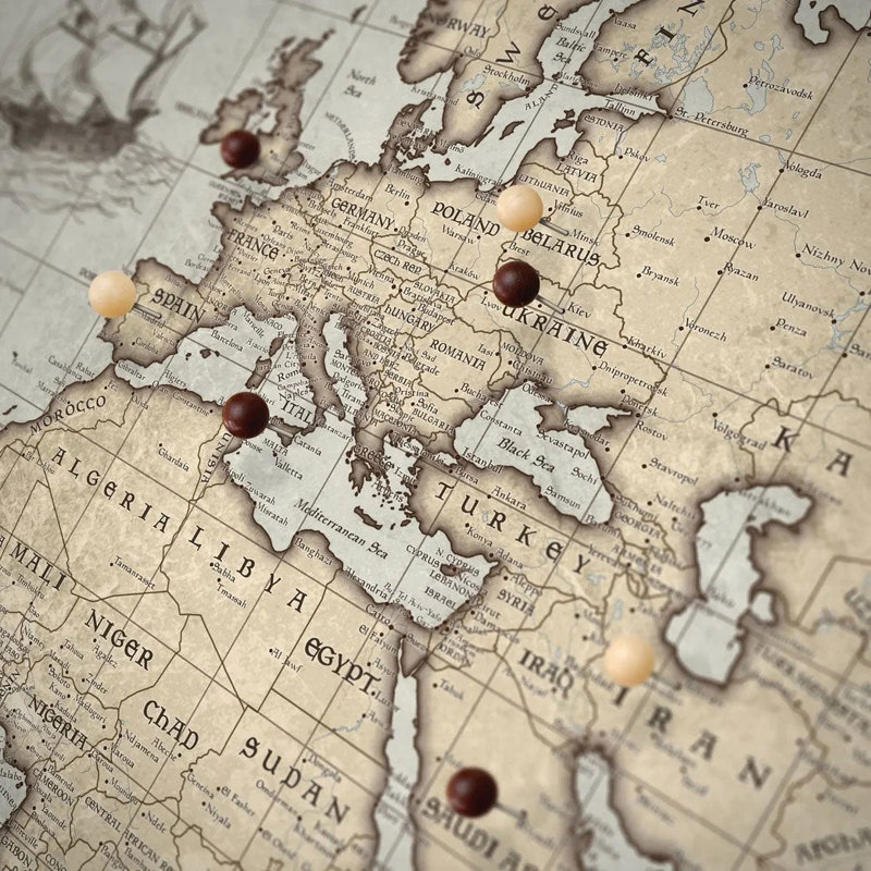 «World Push Pin Travel Destination Map», impression sur toile tendue, L 24 po x H 16 po