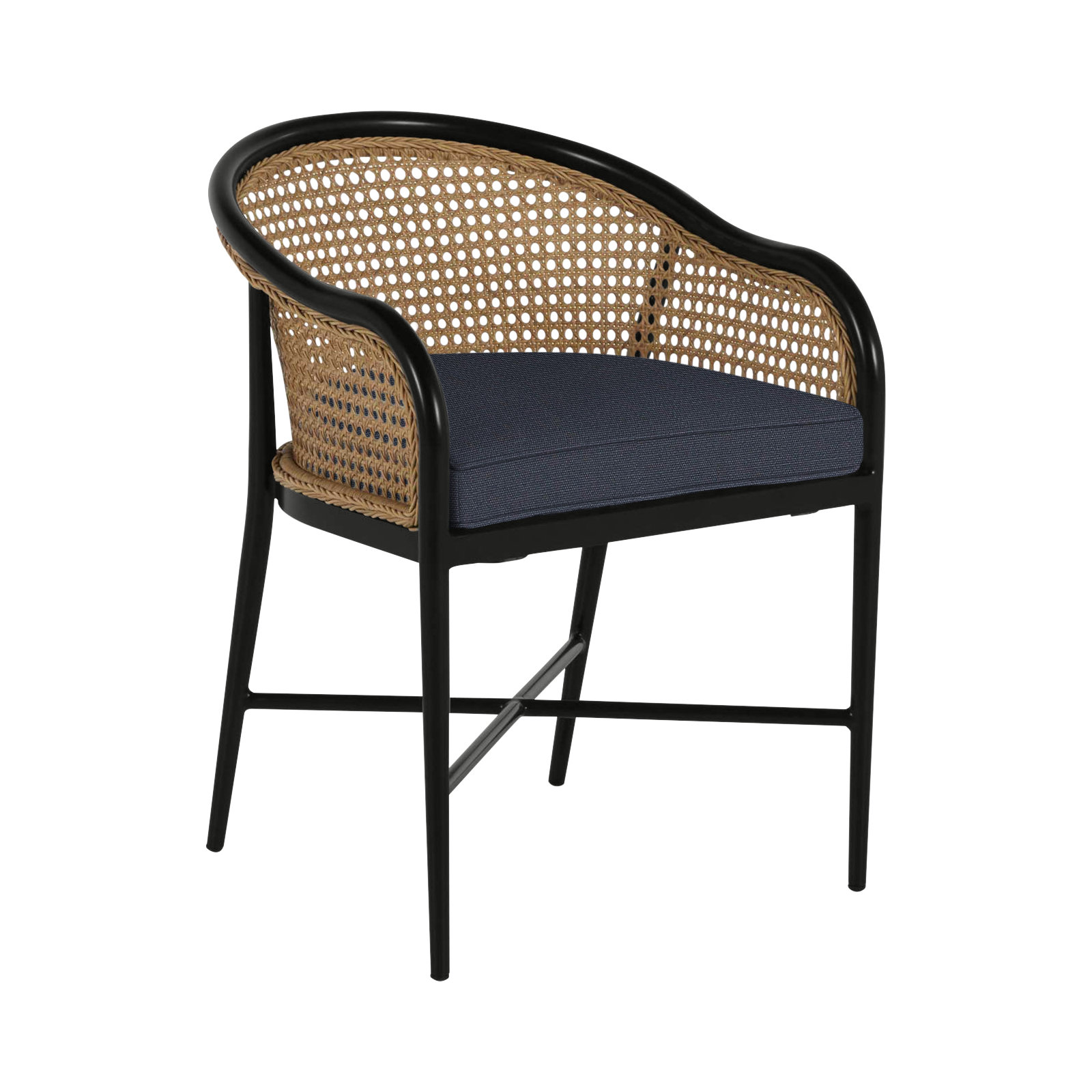 Havana Cane N-Dura Resin Wicker Outdoor Arm Chair, Welt, Linen Navy, Black