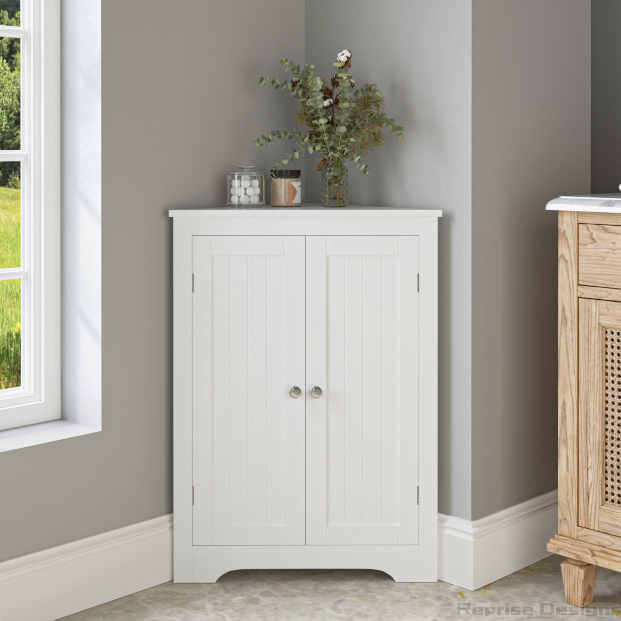 Lark Manor Bathroom Narrow Corner Cabinet with 2 Doors and Adjustable ...