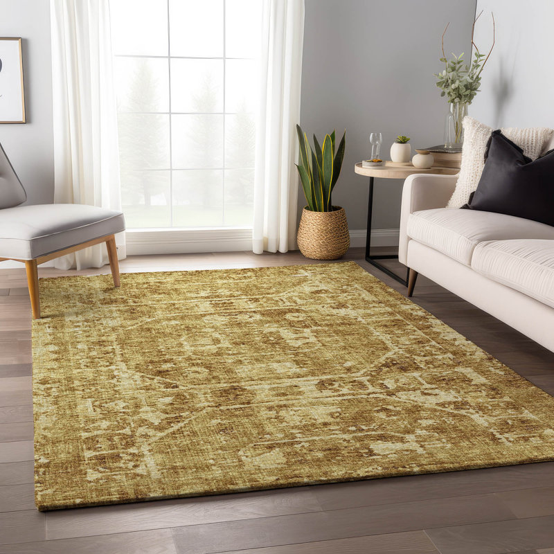 Tapis doré lavable de qualité supérieure 1 pi 8 po x 2 pi 6 po Kelsa AMF41, Rectangulaire 3 pi x 5 pi