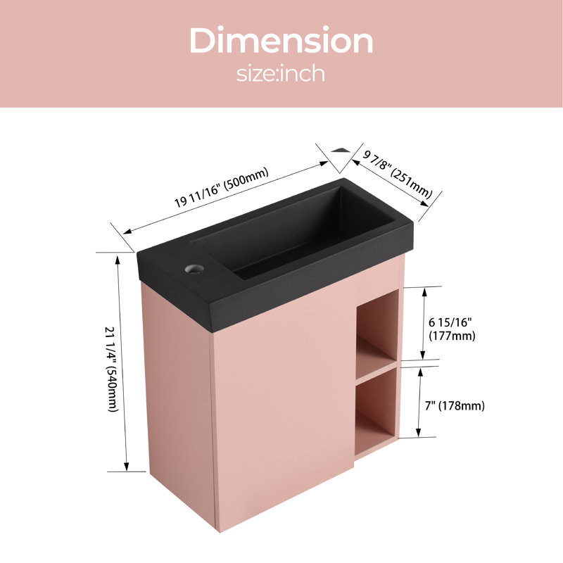 Ensemble de meuble-lavabo simple 19,70 po avec plateau en résine Ilsemarie, Noir, Rose