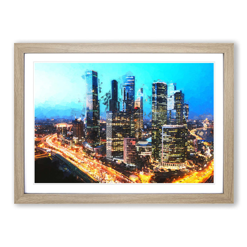 Moscow Russia Skyline in Abstract - Picture Frame Graphic Art Print, 48cm H x 65cm W x 2cm D, Oak Framed