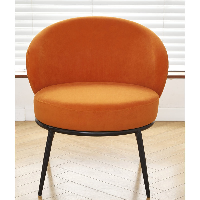 Velvet upholstery metal leg accent chair, Orange Velvet