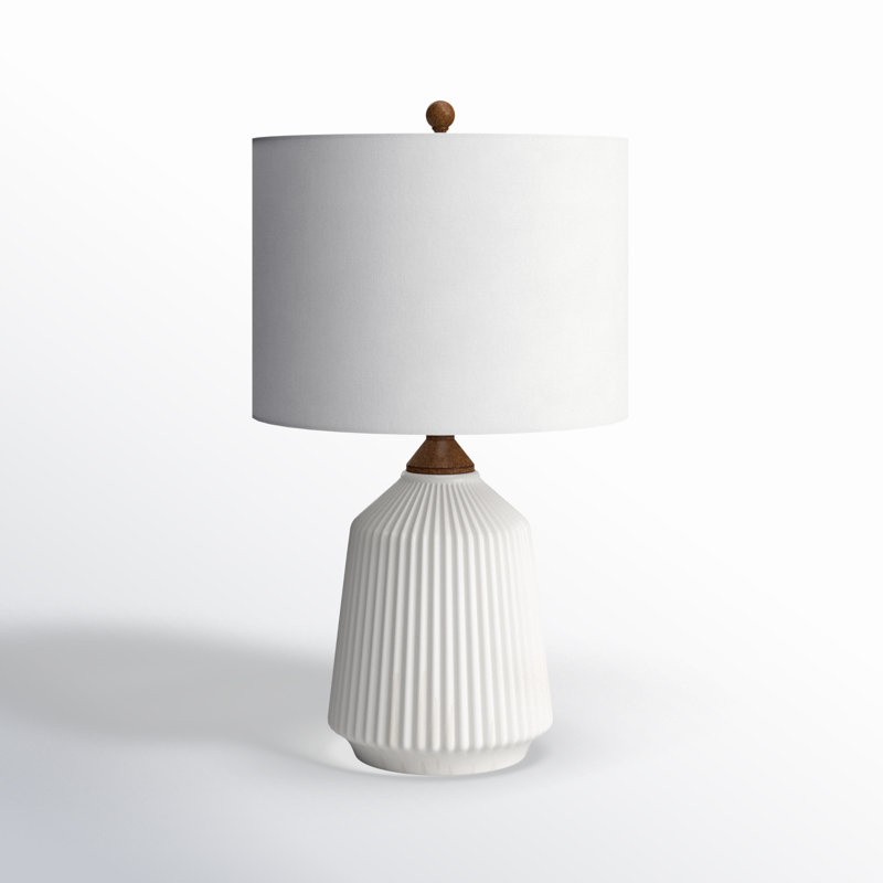 White Ceramic Table Lamp with Linen Drum Shade