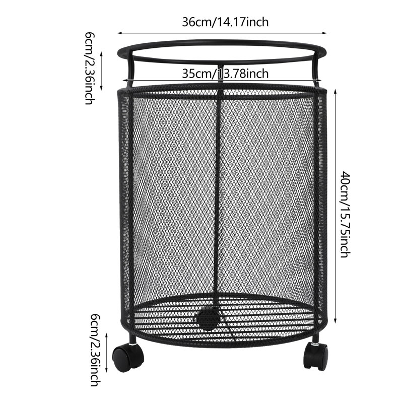 Rolling Laundry Basket Cart, Metal Rolling Laundry Basket, Black