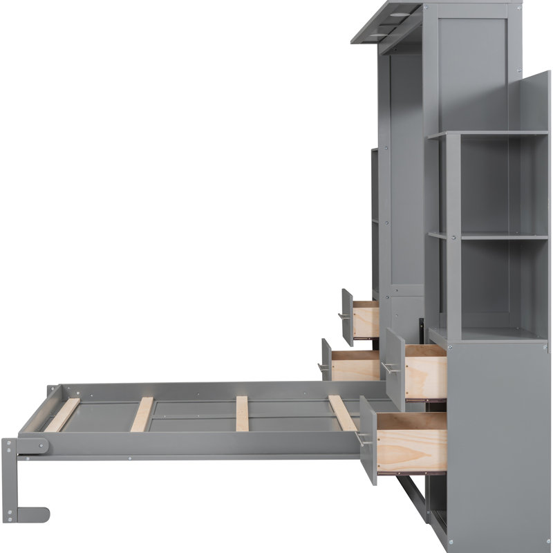 Lit double avec support pour matelas, gris - peu encombrant pour les petits espaces et les tablettes de soutien à domicile