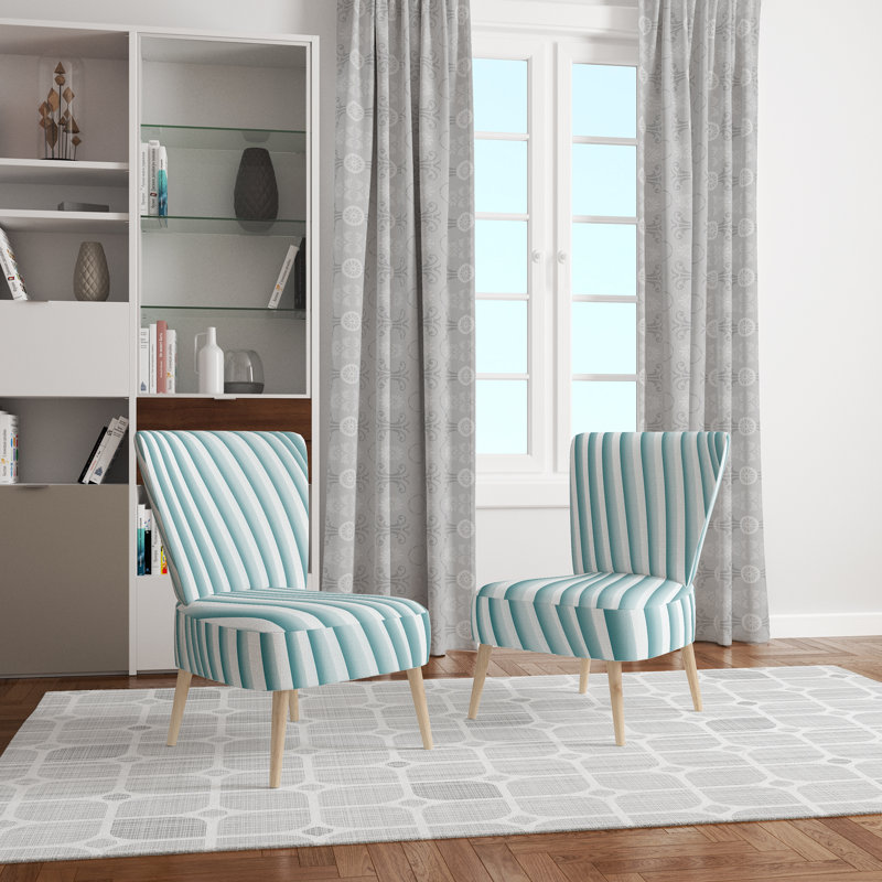 Upholstered Floral Side Chair - Modern floral Accent Chair, Striped Blue Polyester Blend