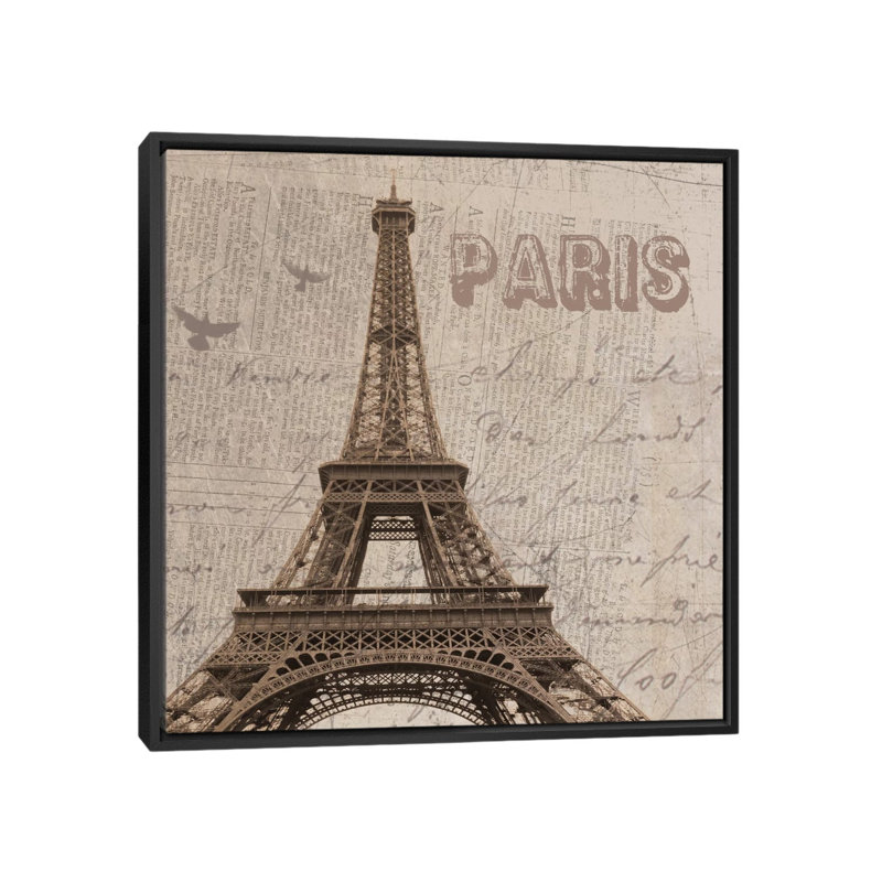 Paris I, impression sur toile tendue, H 18 po x l 18 po x P 1,5 po, Toile encadrée noire, Pas de tapis