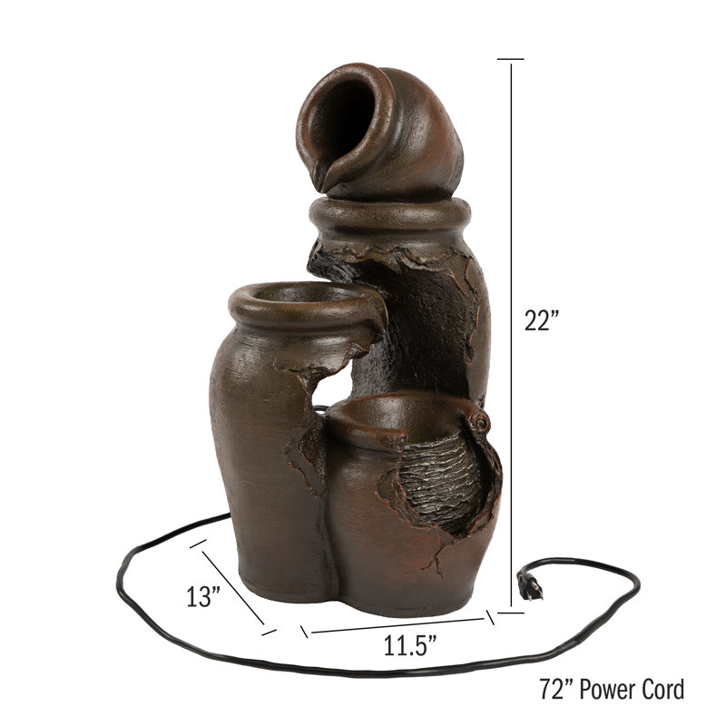3-Tier Fountain Modern Decorative Polyresin Clay Pot Electric Outdoor Hand Painted Cascading Water Feature