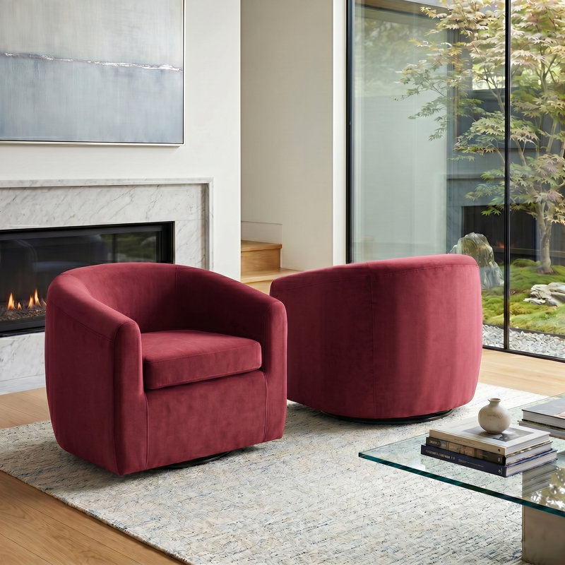 Fauteuil demi-tonneau pivotant en velours Tolliver, Red