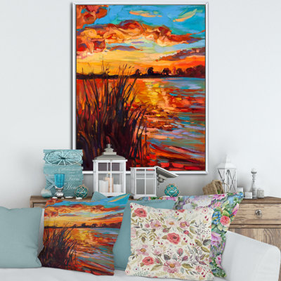«Sunset Evening Glow At The Lake I», peinture sur toile