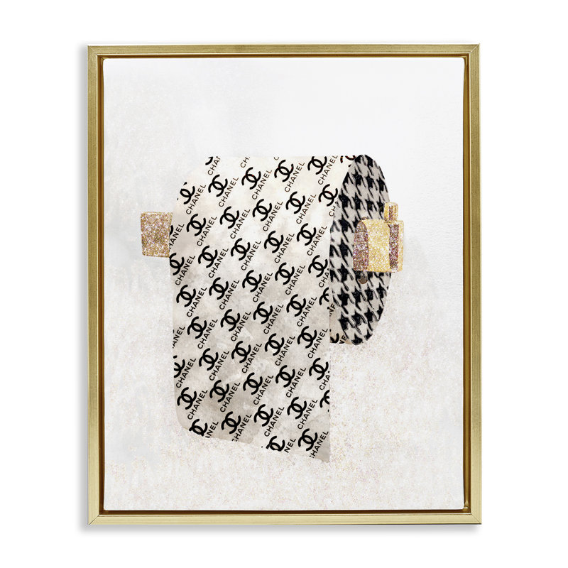 Fashion Glam Toilet Paper Gold Framed Floater Canvas Wall Art by Ziwei Li, 21" H x 17" W x 1.7" D