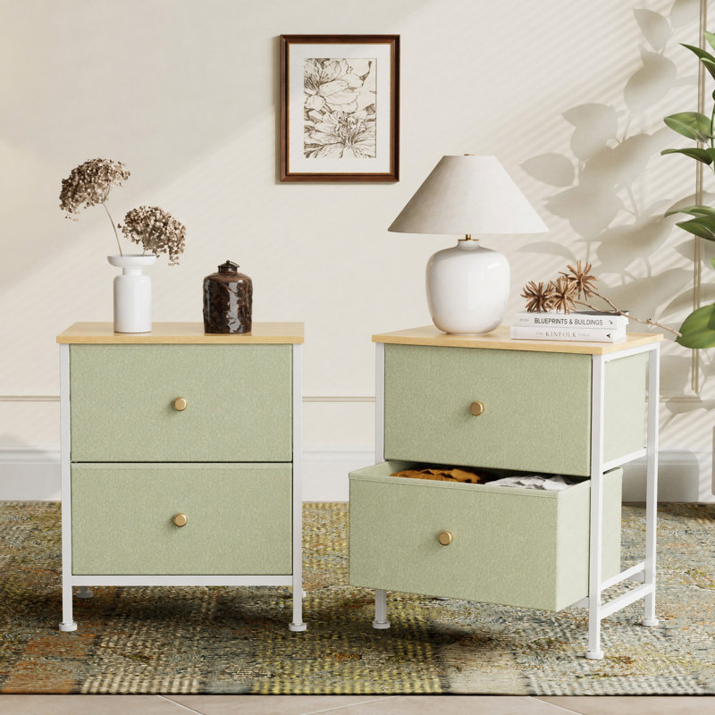 Table de chevet 2 tiroirs Jaece, Light Green, Set of 2