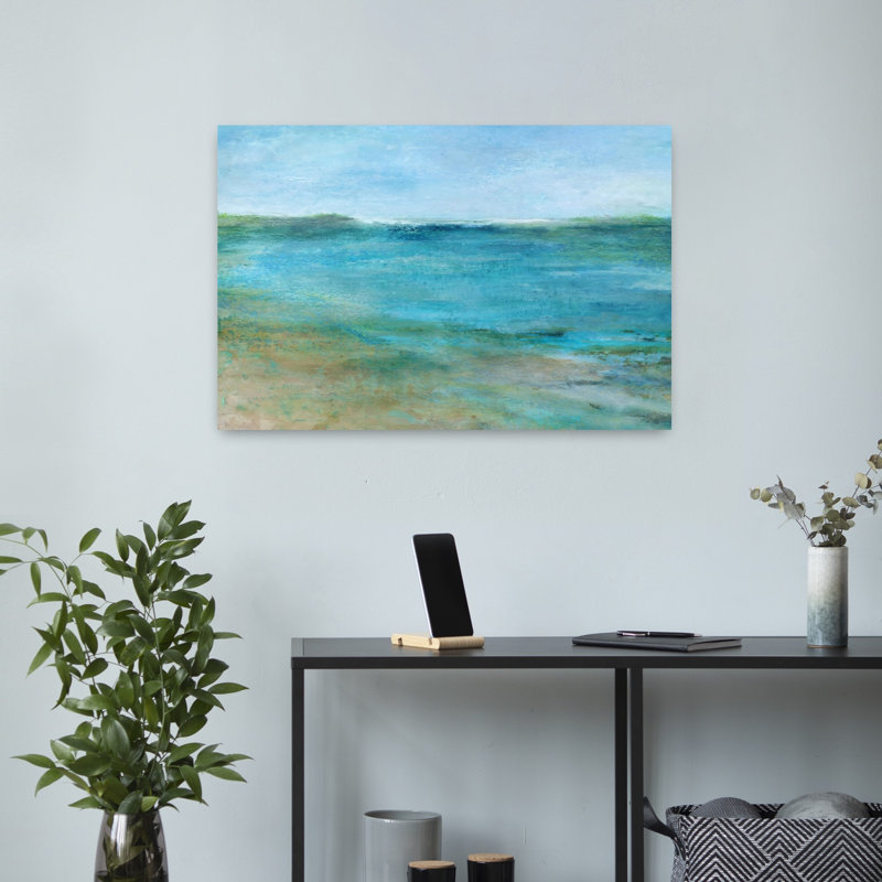 «Brilliant Blue Beach Contemporary Beach», reproduction d'art mural, 16" H x 24" W