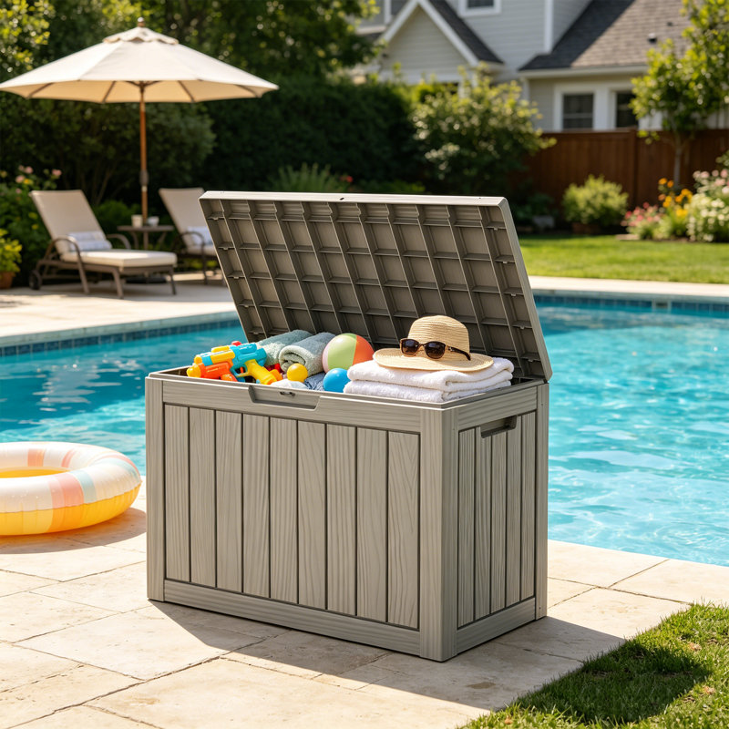 Boîte de rangement pour terrasse 45 po, 45 Gallons Water Resistant Grey Resin Storage Box