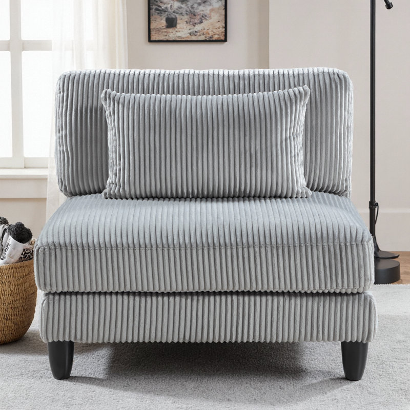 Chaise d'appoint moderne sans accoudoirs en velours côtelé gris avec pieds en bois massif