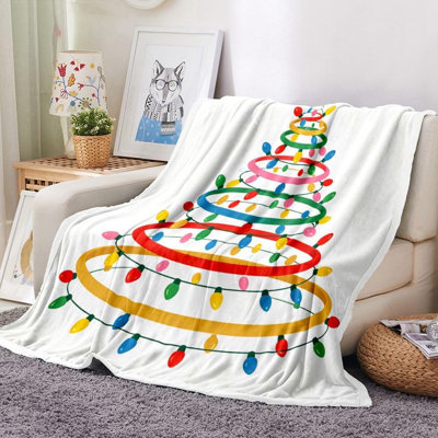 Plaid en flanelle à motif de sapin de Noël, ampoules lumineuses jaunes festives, couverture chaude et douce pour toutes les saisons, cadeau idéal pour un anniversaire ou toute autre occasion, 76 x 102 cm