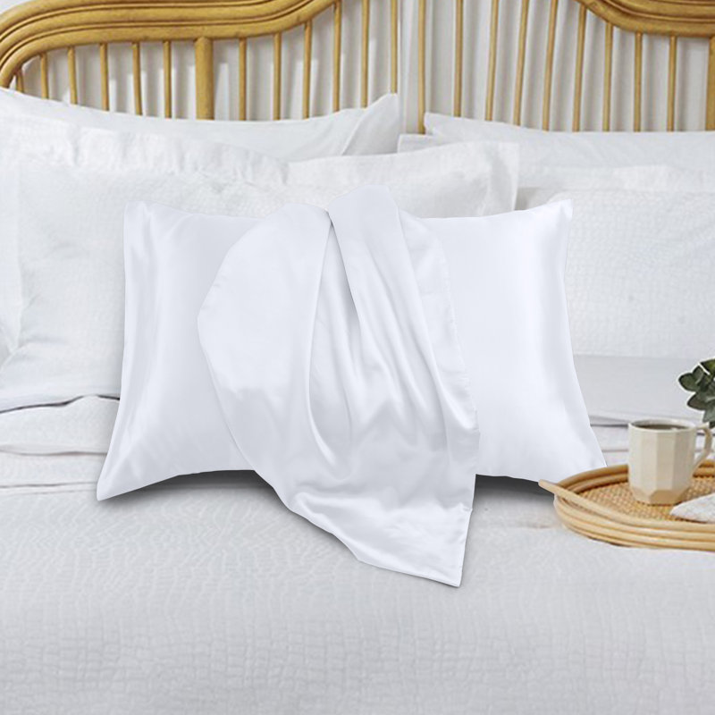 Paire de taies d'oreiller en satin doux et soyeux, Standard, Blanc