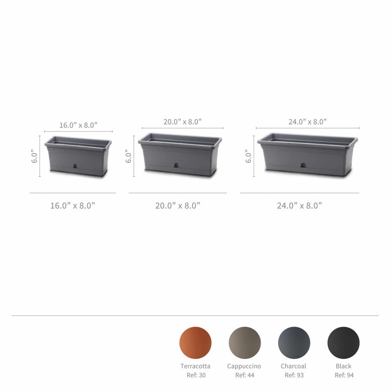 Pot Planter, Charcoal, 8" H x 6" W x 20" D