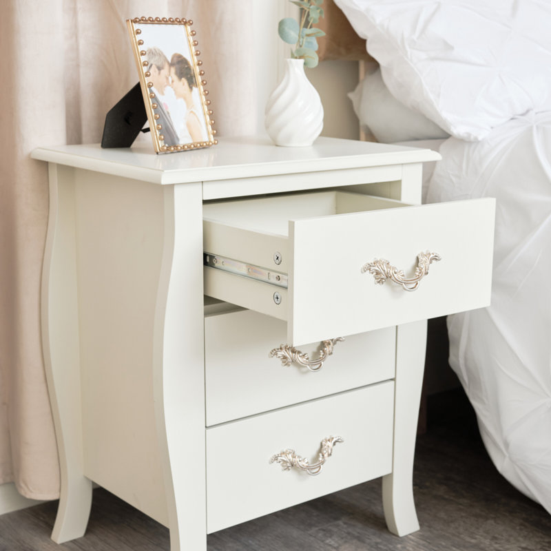 Aegeus 48cm W Manufactured Wood Bedside Table, Cream