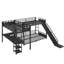 Lit superposé triple en L en forme de L, plateau double TG, lit double, lit mezzanine simple TG, bureau, tablettes, USB, glissière, noir
