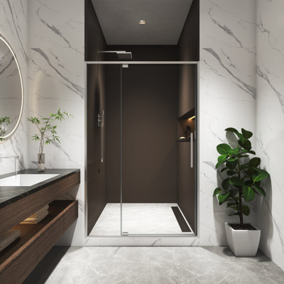 Porte de douche à pivot 38 x 42 po x H 74 po avec verre trempé ouvert vers l'extérieur de 105 ° et 5/16 po