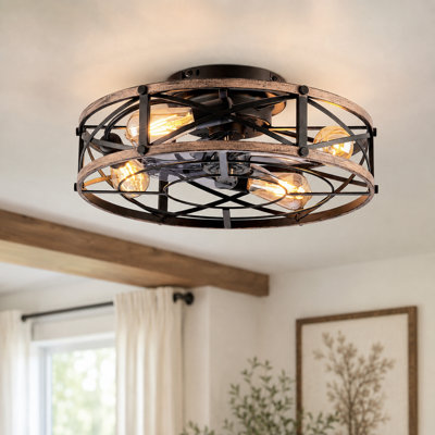 Ventilateur de plafond encastré en cage 20 po avec télécommande, finition noir mat et or Farmhouse