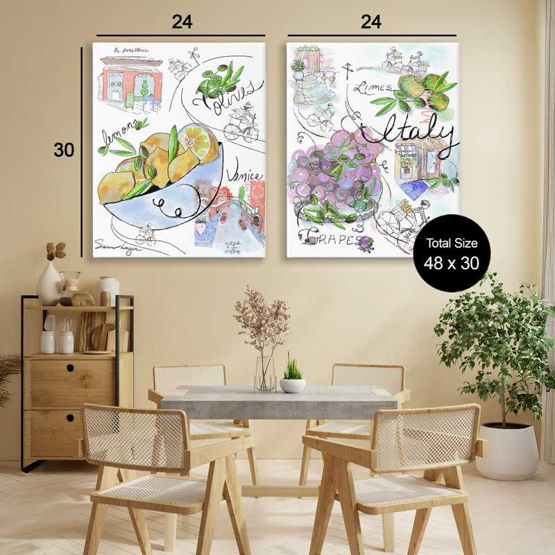 Ensemble de toiles 2 pièces, Italie, par Susan Lugar, H 30 po x l 48 po