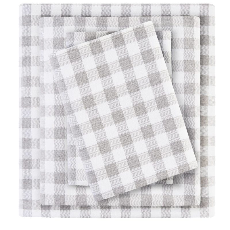 Drap-housse gris à motif de chevrons 100% flanelle grise 4 pièces très doux et doux au toucher avec draps-housses plats et 2 taies d'oreiller