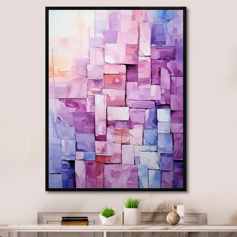 «Lilac Lattices Abstract Shapes I», reproduction d'art sur toile, Cadre flottant noir, H 44 po x l 34 po x P 1,5 po