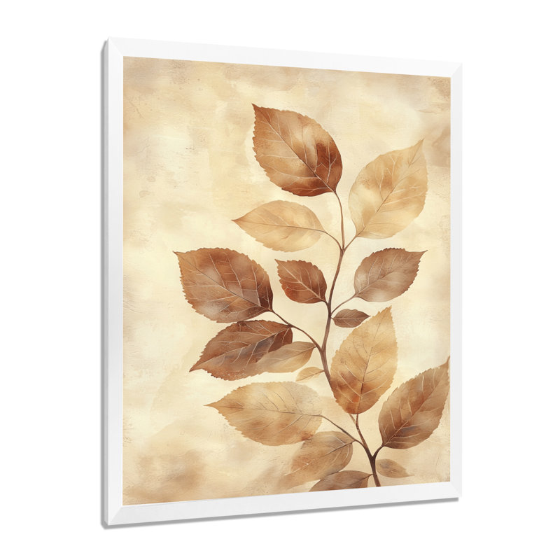 Décoration murale Daniella brun délavé sépia IV - feuilles, H 20 po x l 12 po, Reproduction encadrée d'une seule photo, Blanc