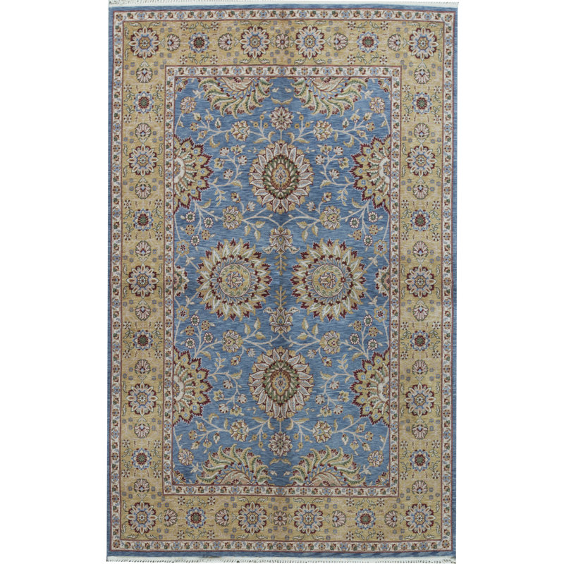 Tapis bleu et brun noué à la main de haute qualité