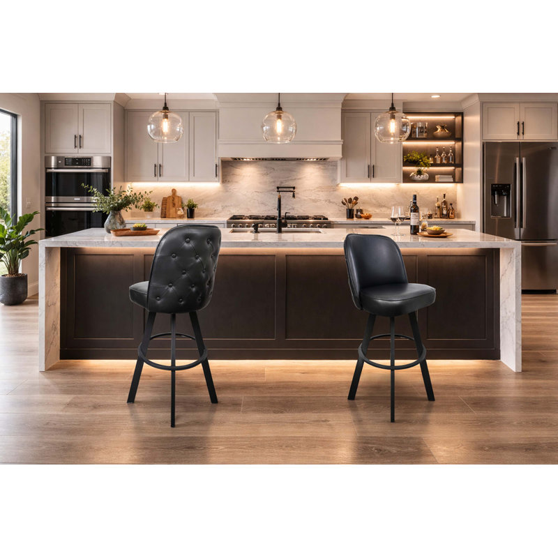 Tabouret de bar pivotant moderne avec structure en métal et revêtement capitonné
