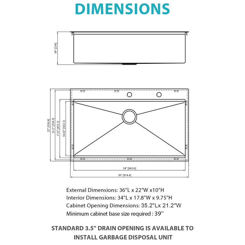 36" Drop - In Gold 16 Gauge T304 Stainless Steel Kitchen Sink With Workstation Track, X Shaped Water Guide For Easy Drain, Condensation Coating And 3mm Pad, Comes Drying Rack Installation Feature, To