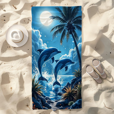  Microfiber Beach Towel Lightweight Travel Towel, Absorbent No Fade,30"x60",Blue Sky Palm