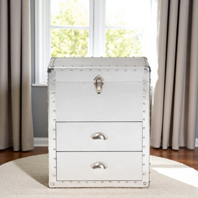 Armoire décorative en métal argenté avec 2 tiroirs Frost, H 22,93 po x l 18,72 po x P 13,77 po