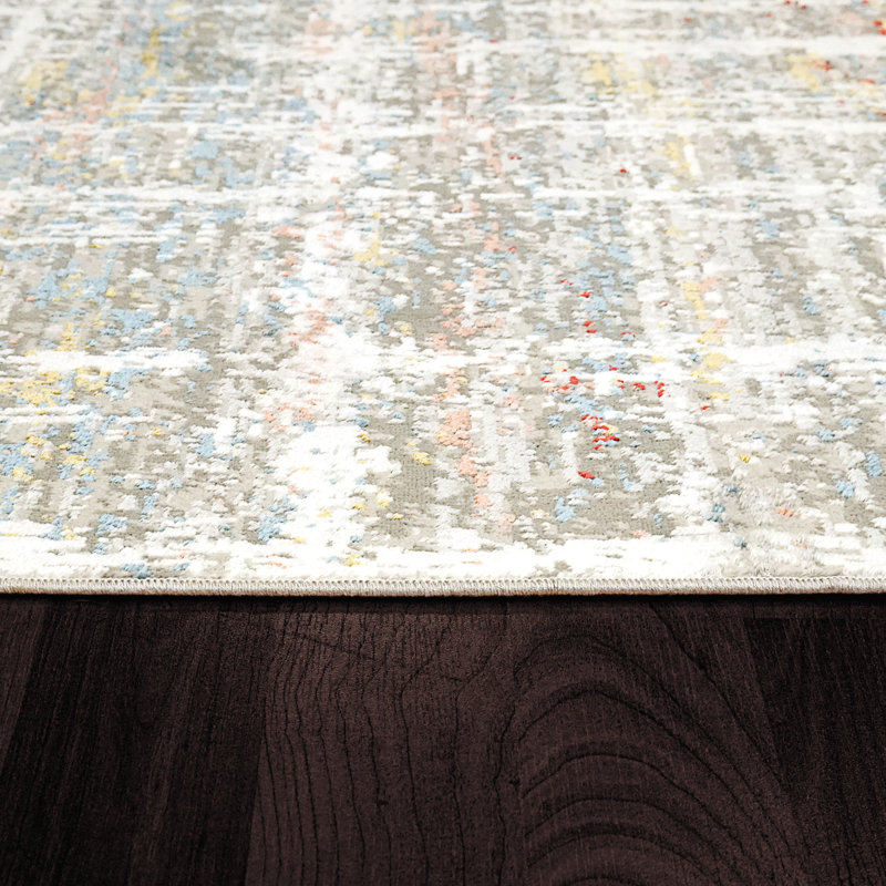 Tapis ivoire / bleu Diaonetta, Rectangle 6 pi 7 po x 9 pi 6 po