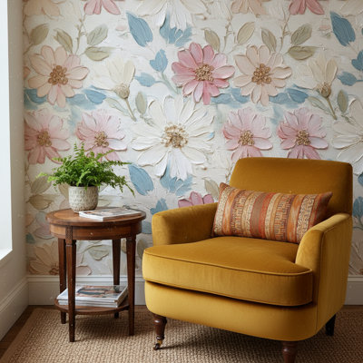 Papier peint floral texturé double rouleau amovible texturé