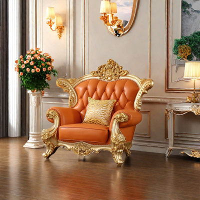 European-style living room carved chair. Upholstered Armchair