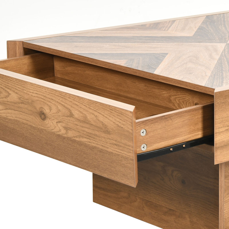 Table basse à DEL avec 2 tiroirs coulissants pour le salon, Brun, Brun